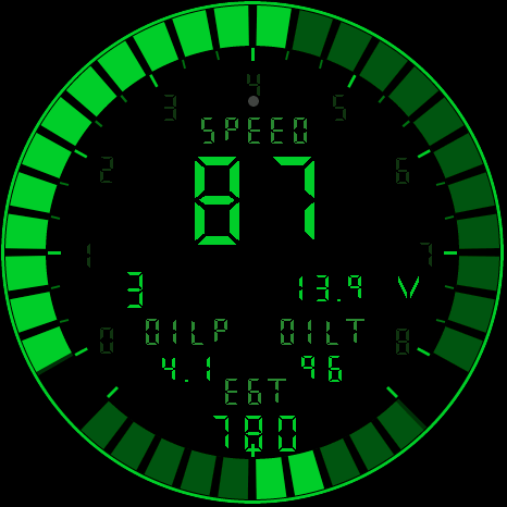 Attack screen, cruising: speed, gear, oil pressure and temperature, battery, EGT